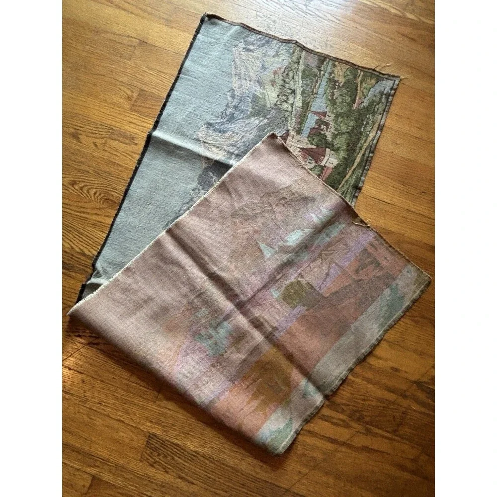 Vintage European Woven Tapestry Alpine Castle Mountain Lake Scenic Wall Art